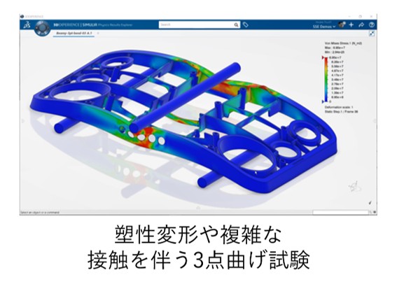 3DEXPERIENCE Simulation 構造解析 SFOロール_塑性変形や複雑な接触を伴う3点曲げ試験