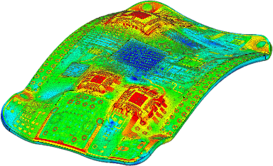 電子基板の熱応力分布（流体構造連成）