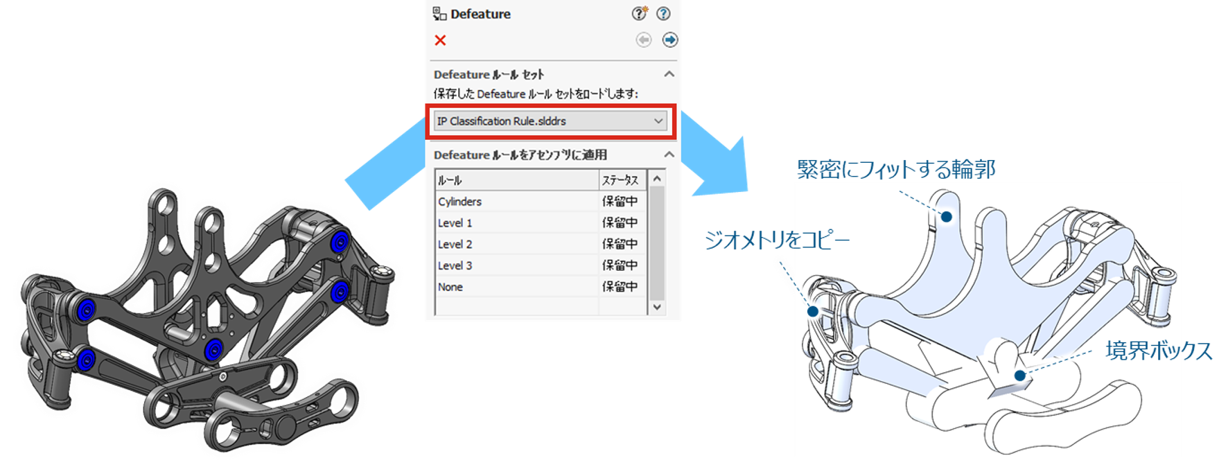 SOLIDWORKS 2024 アセンブリ：Defeatureによる形状簡略化の自動化