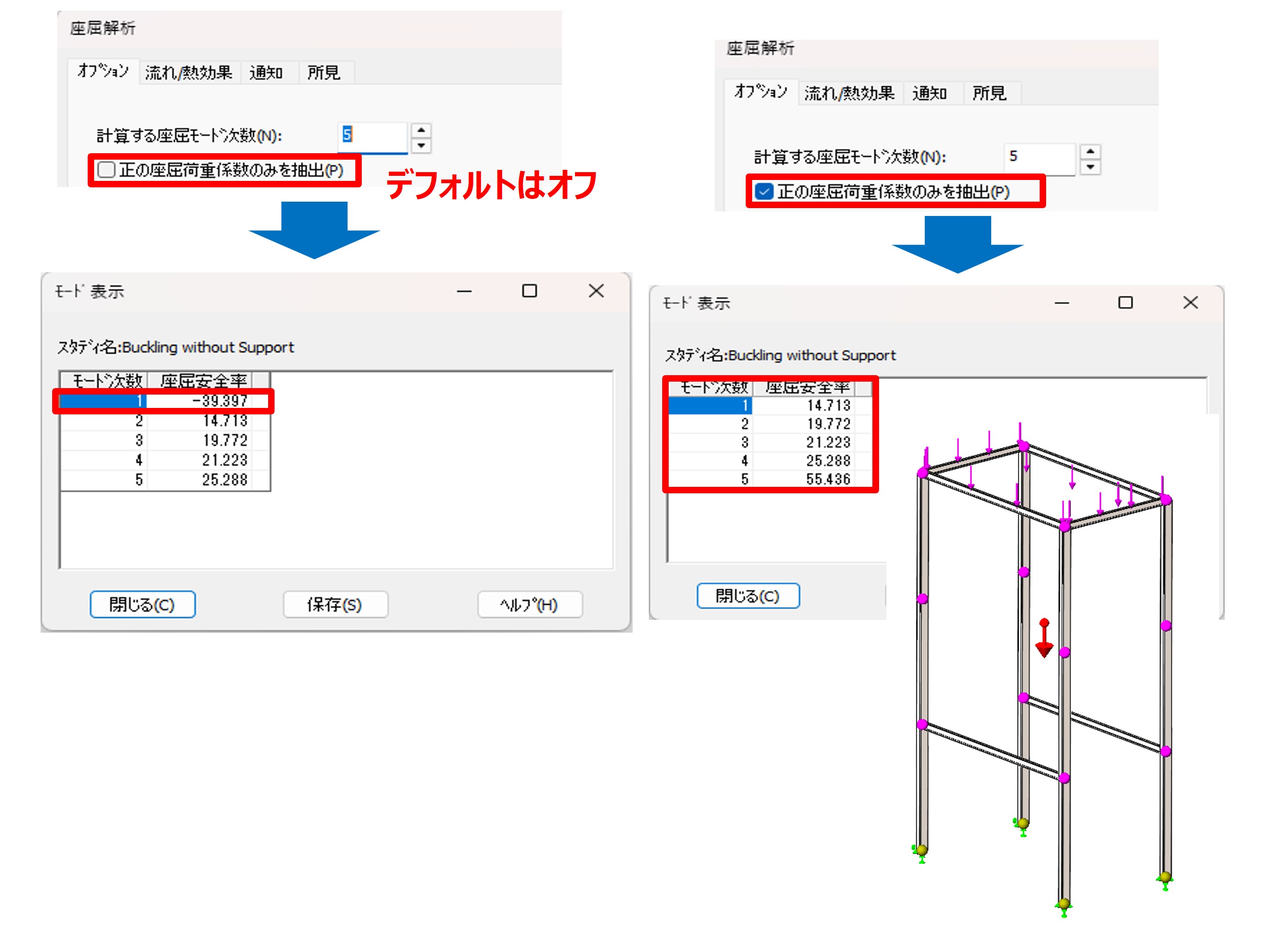 正の座屈荷重のみ抽出