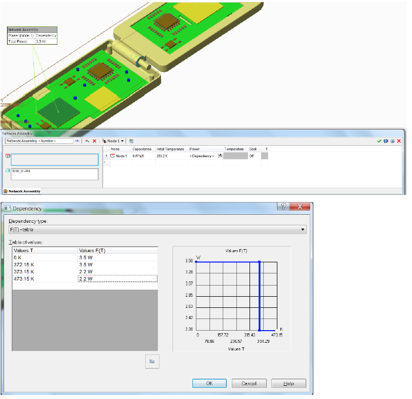 Simcenter FLOEFD v2019 機能-ネットワークアセンブリの熱出力を温度の関数で